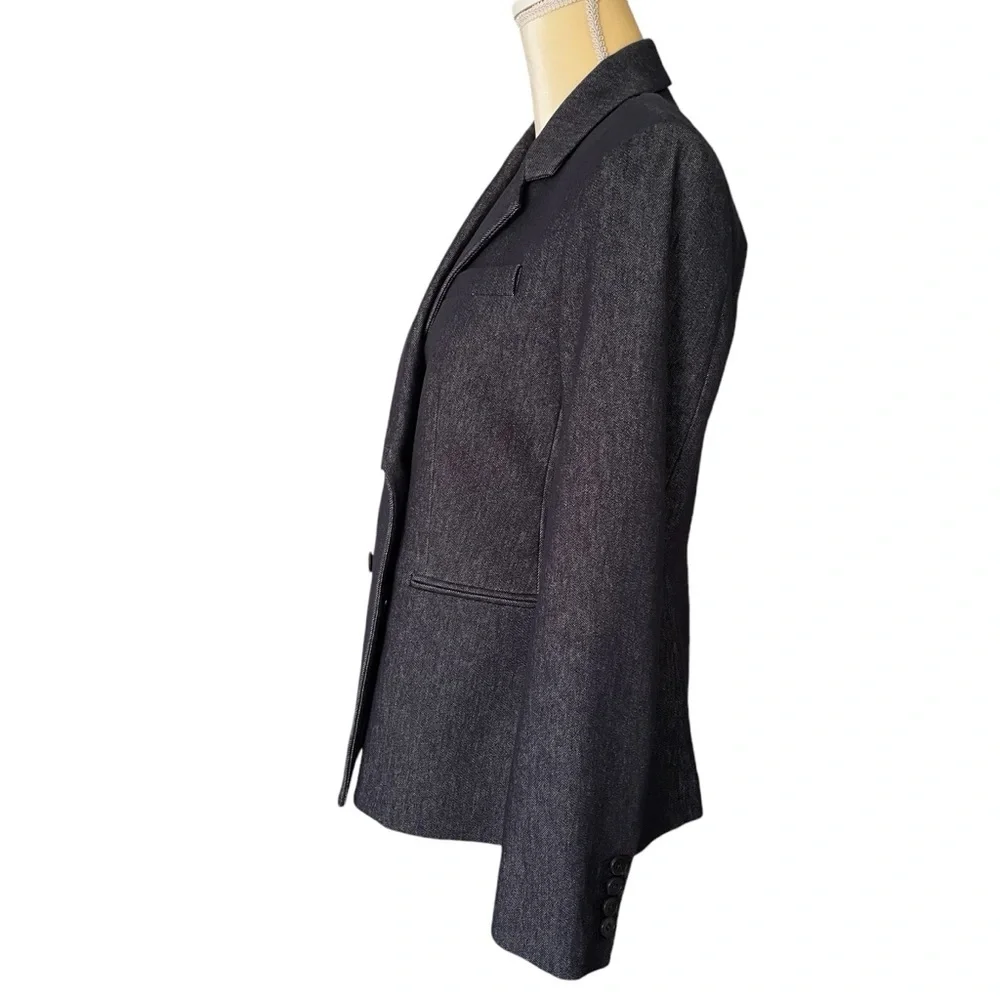 Theory Double Breasted Stretch Denim Navy Blazer NWT - Picture 6 of 16